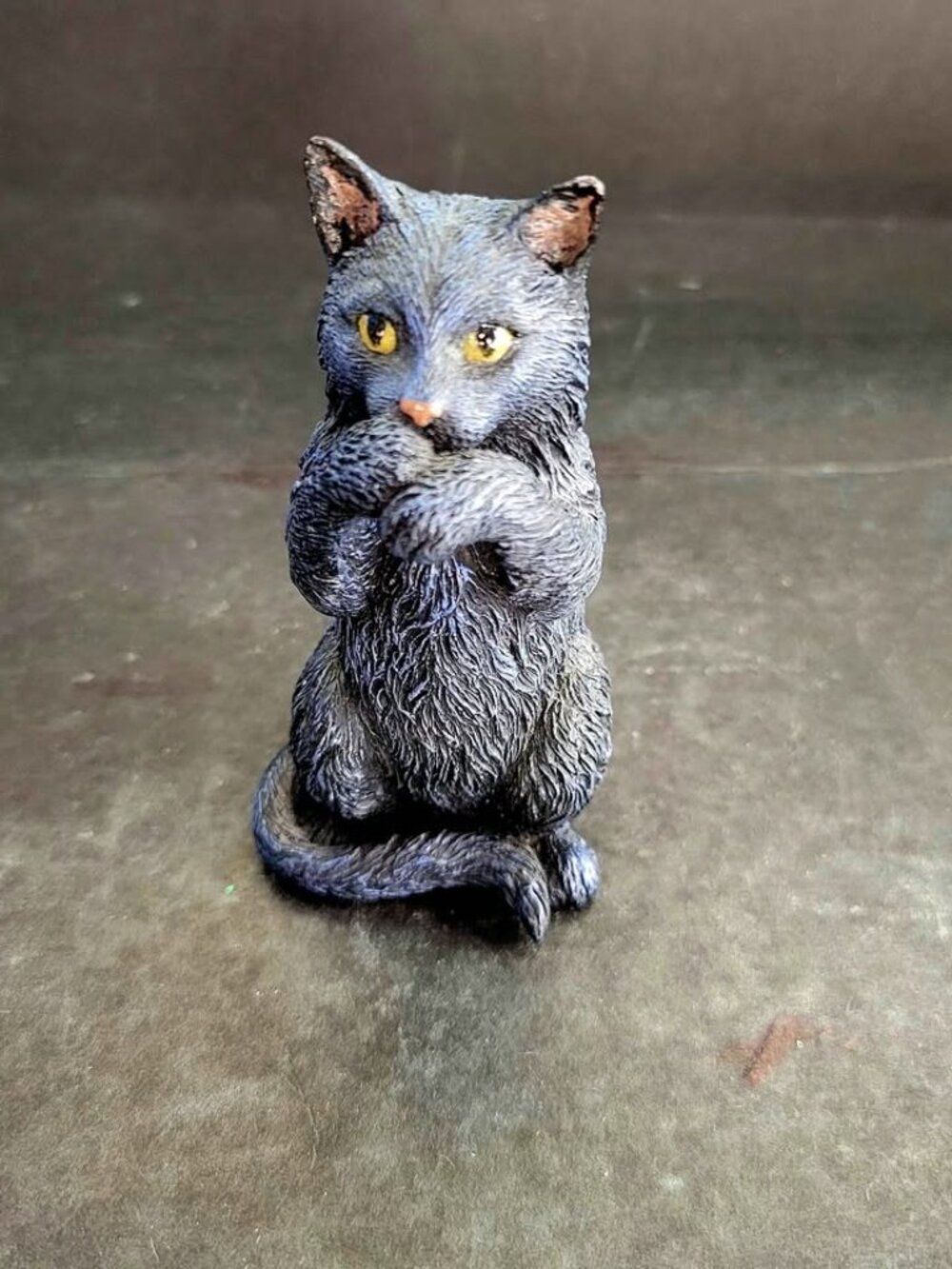 Veronese Handcrafted Dark Grey Resin Cat With Expressive Yellow-Gold Eye's
